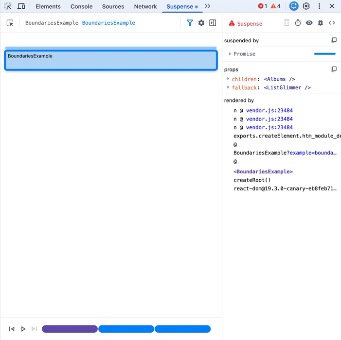 Nested Suspense boundaries in the panel minimap.